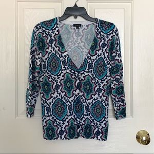 Talbots multicolored patterned low v-neck cardigan